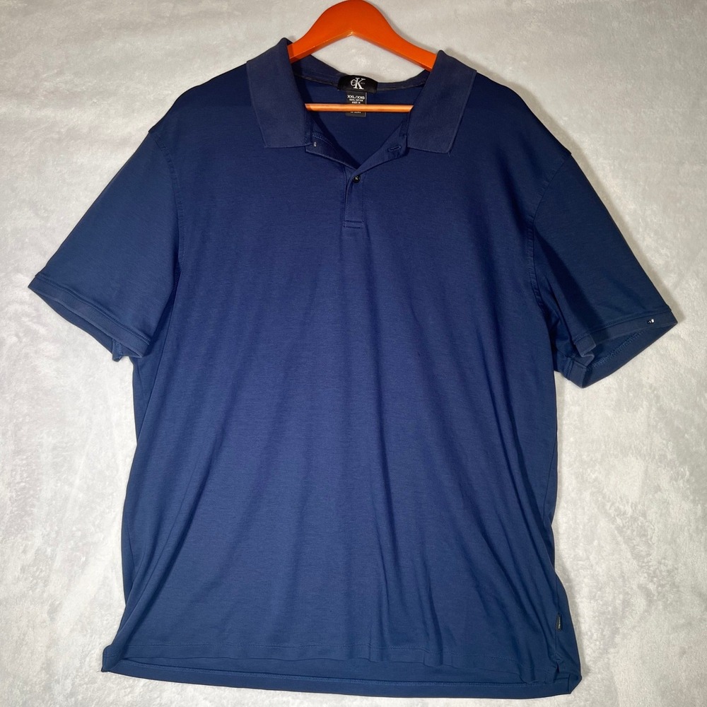 Calvin Klein Polo Mens XXL Navy Blue Liquid Cotton Shirt Short Sleeve Golf Sport